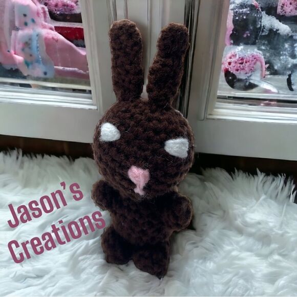 Jason’s Creations l Hand-crocheted l Chocolate Brown Bunny l Amigurumi l 6” New - Picture 1 of 11